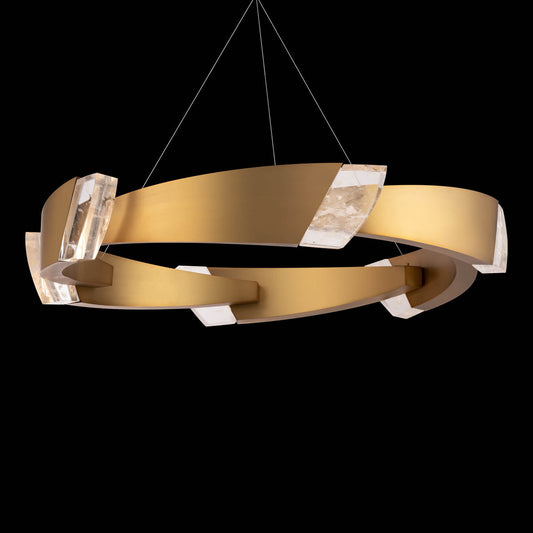 Black Metal Optic Crystal LED Pendant / Aged Brass