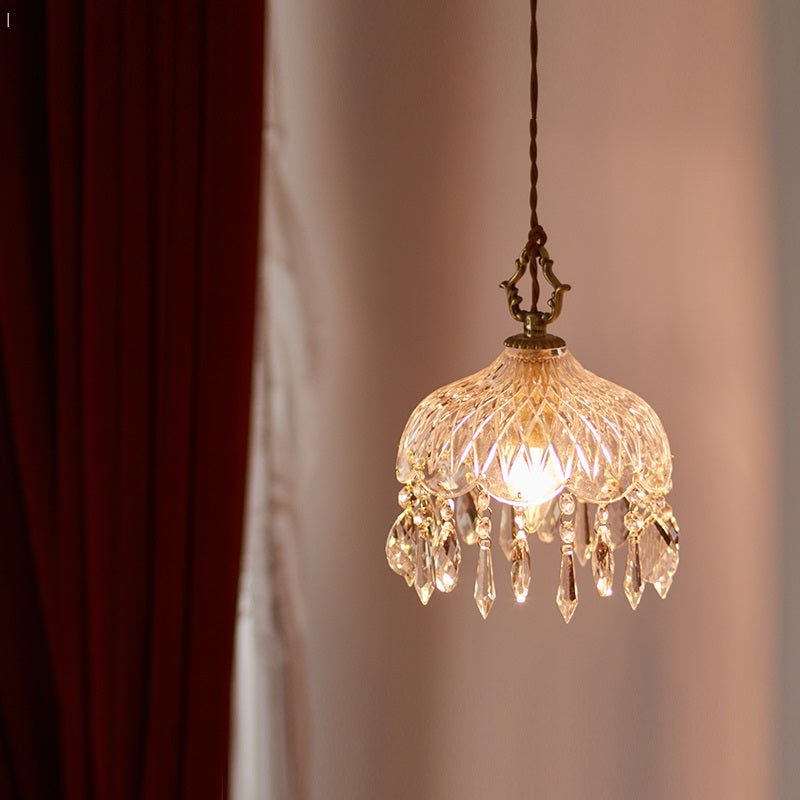 Brass and Crystal Single Pendant Light