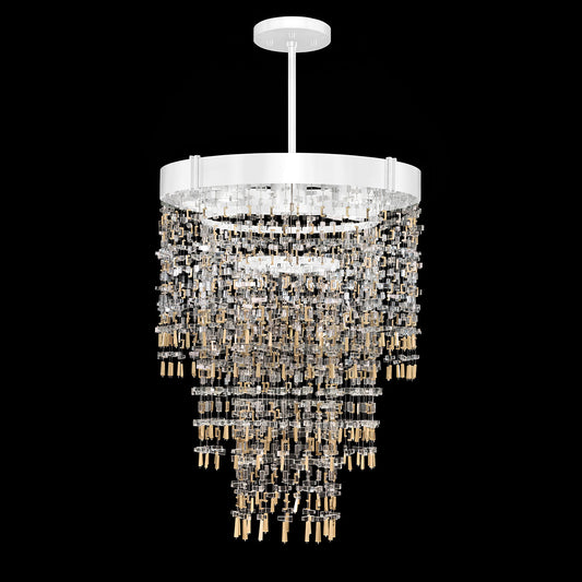 Crystal and Brass Round Pendant Light / White Gloss