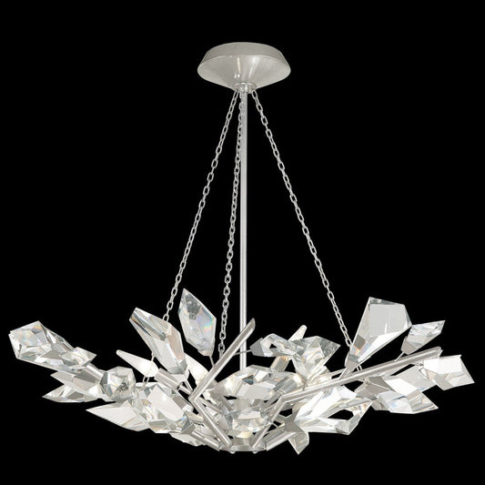 Crystal Leaf Branch Round Pendant Light / Silver