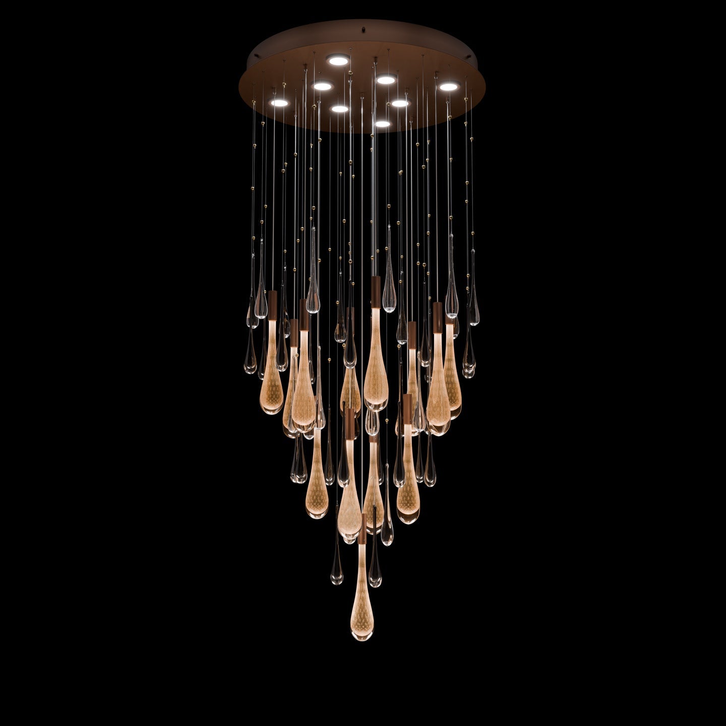 Illuminated Glass Raindrop LED Pendant / Ombre Copper/Copper Glass