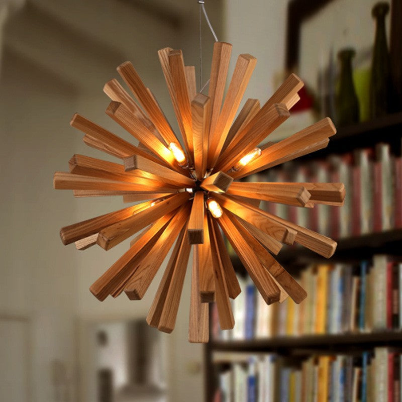 52cm Nordic Wood-Finish LED Chandelier / Chestnut / 52cm