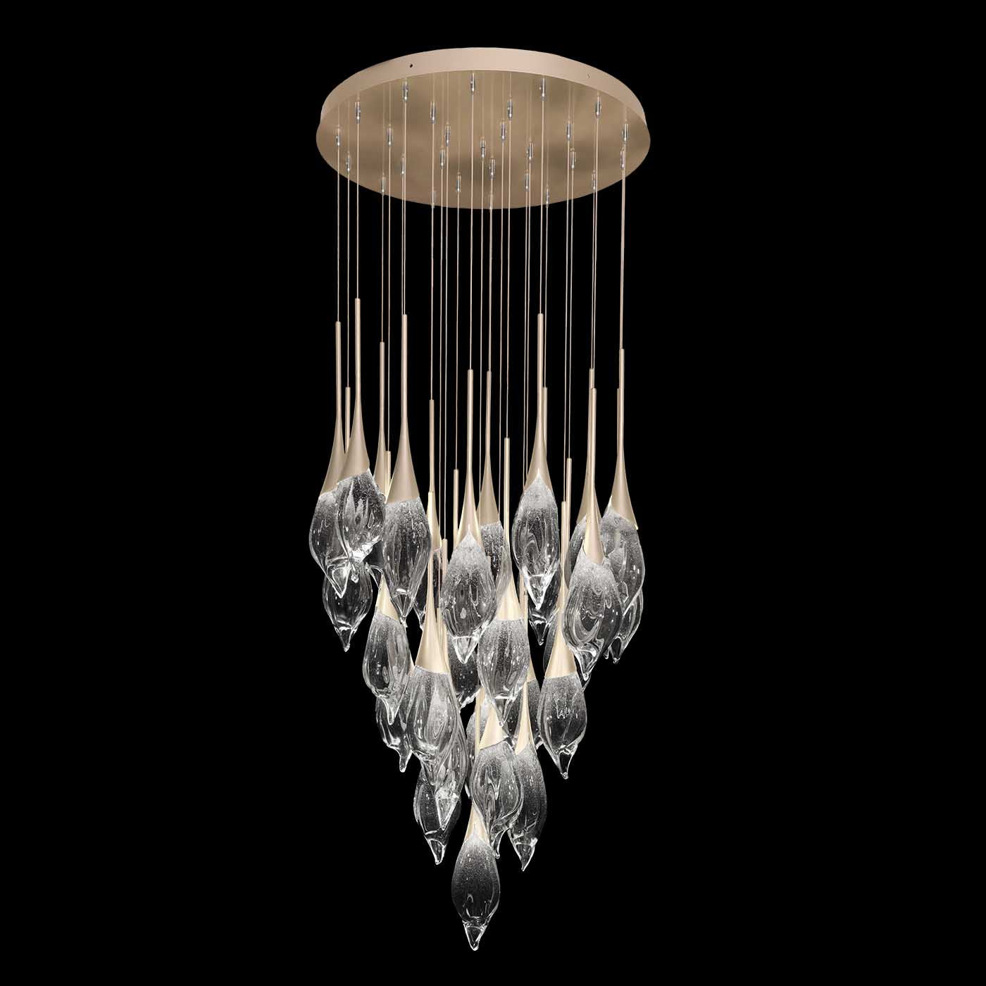 Artisan Glass Tall Round Pendant Light / Champagne