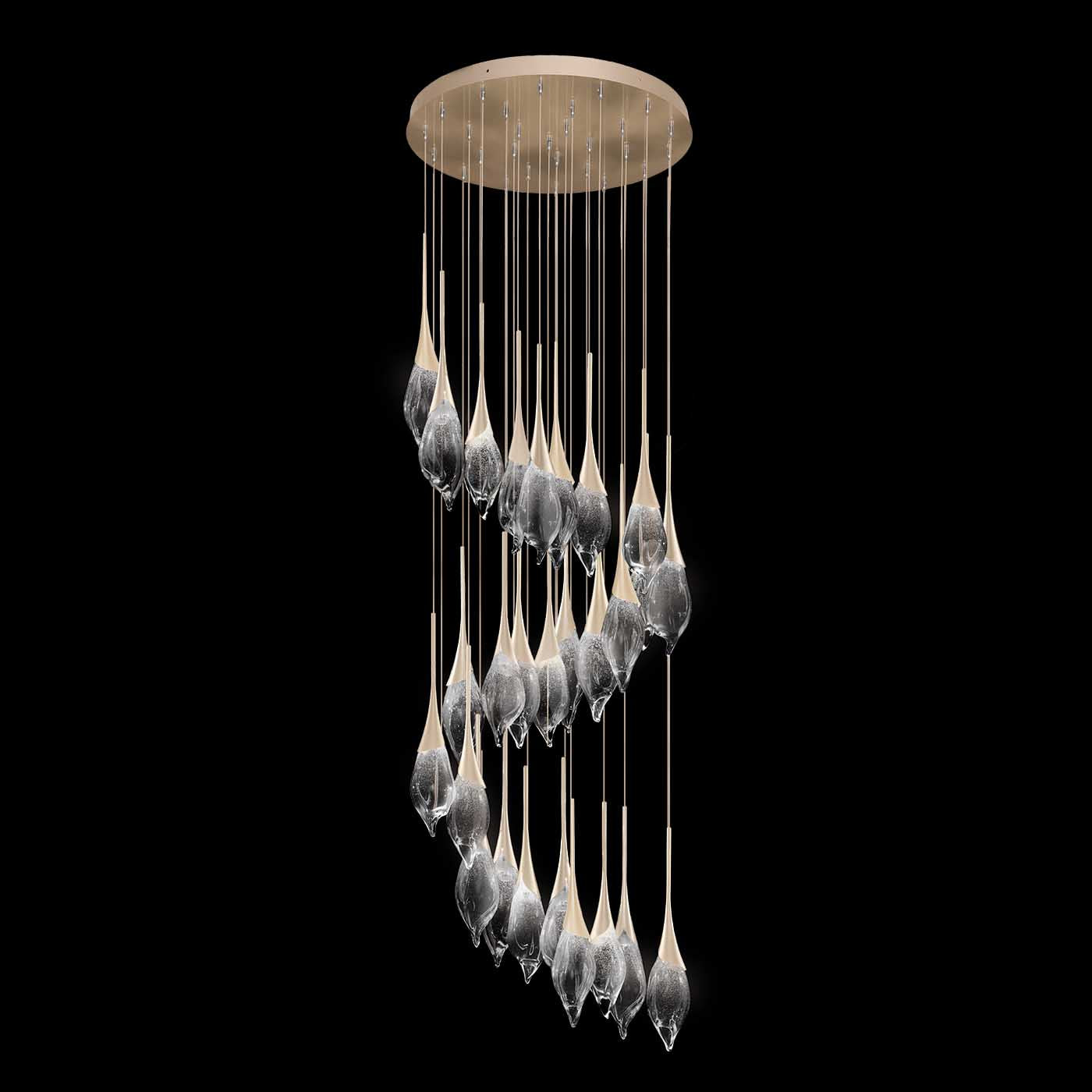 Artisan Glass Tall Round Pendant Light / Midnight Steel