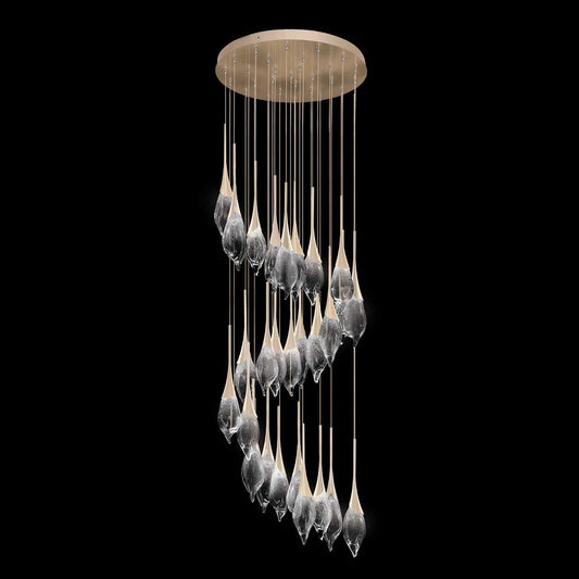 Artisan Glass Tall Round Pendant Light / Midnight Steel
