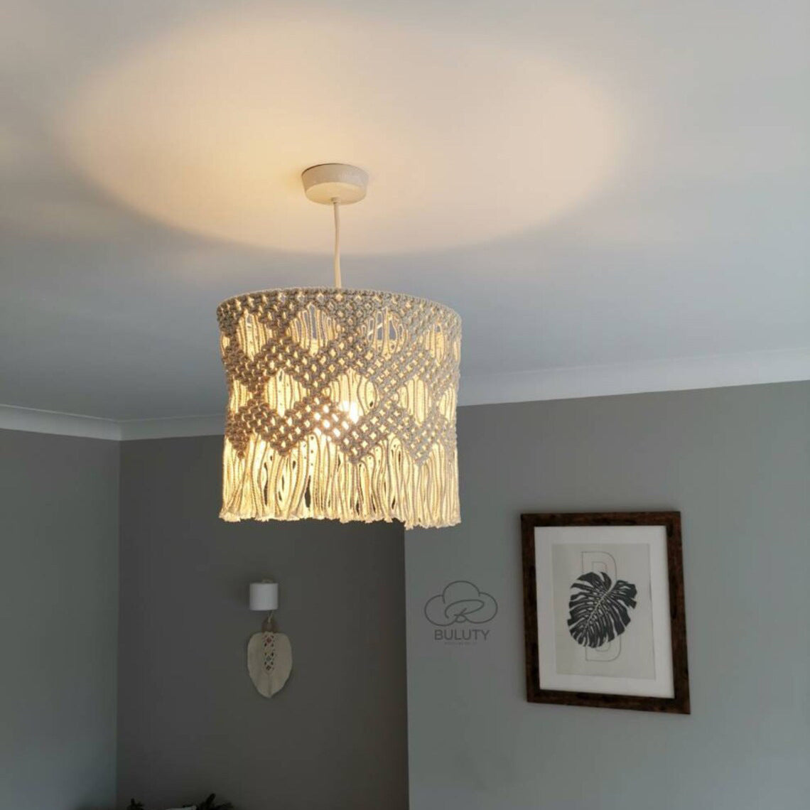 Beige Cotton String Woven Lampshade