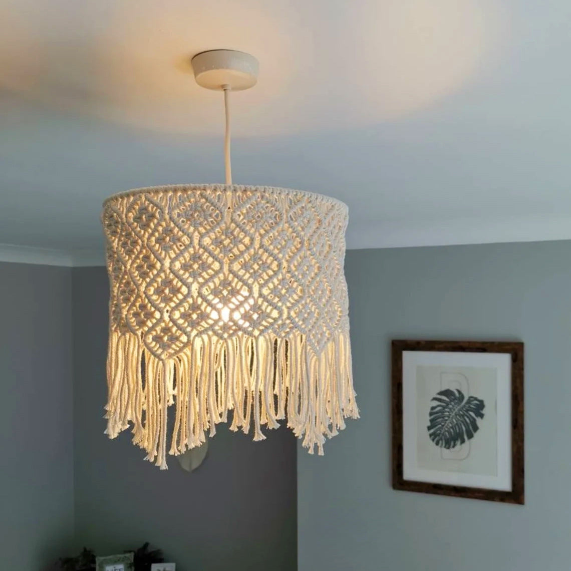 Beige Cotton String Woven Lampshade