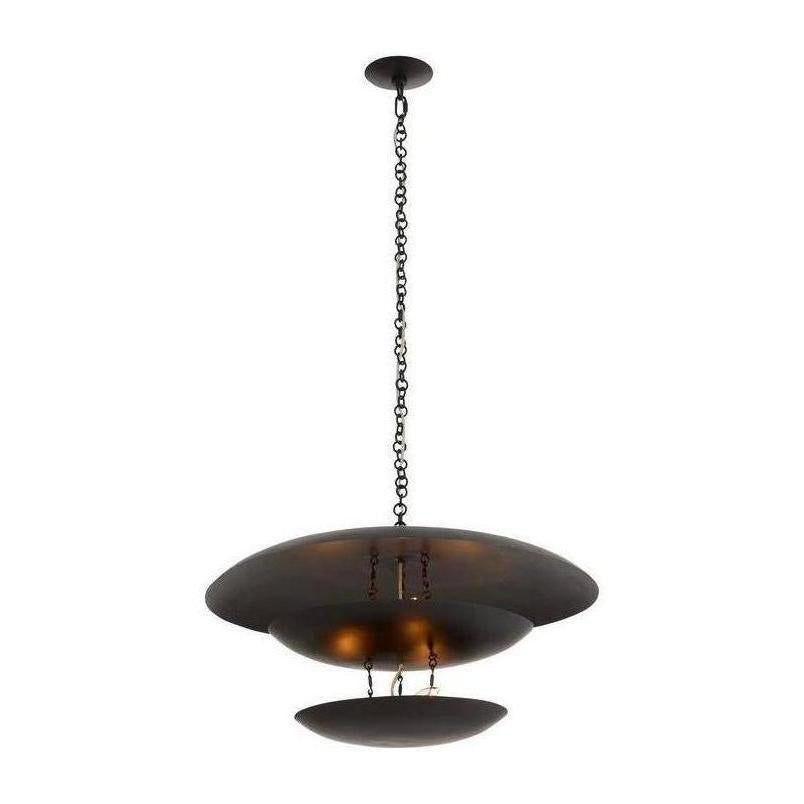 Blackened Iron Eight-Light Disc Chandelier