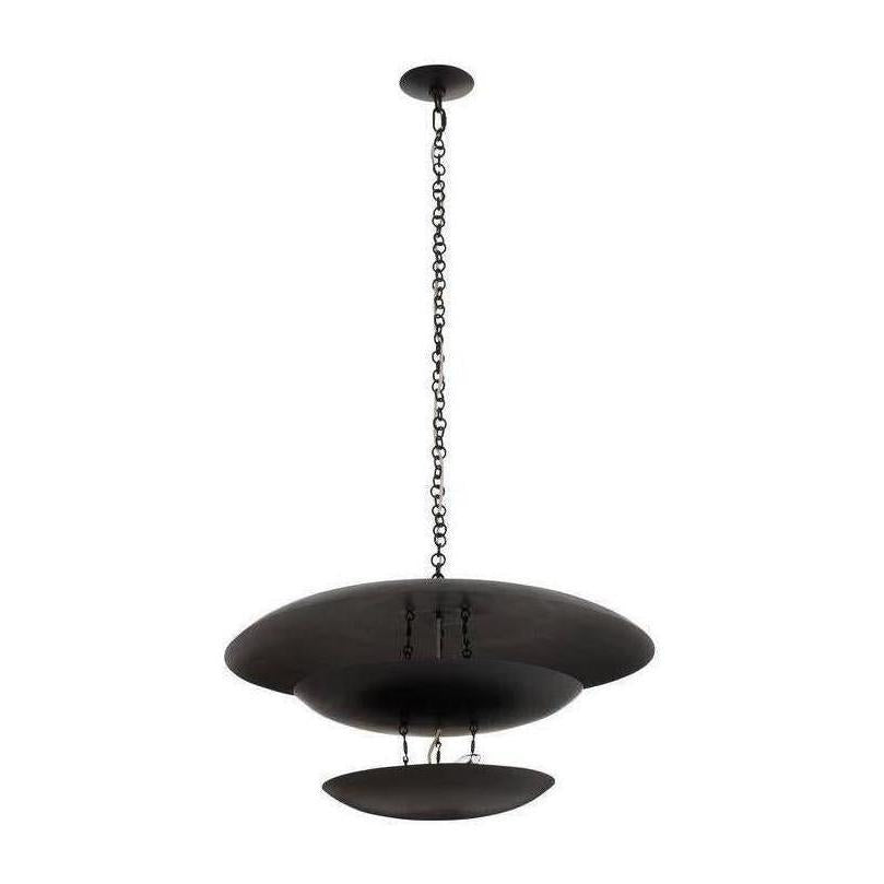 Blackened Iron Eight-Light Disc Chandelier