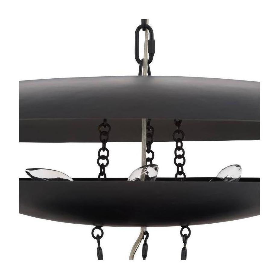 Blackened Iron Eight-Light Disc Chandelier