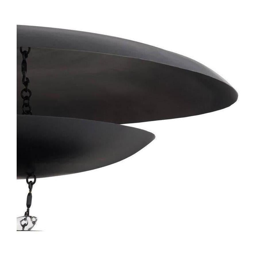 Blackened Iron Eight-Light Disc Chandelier