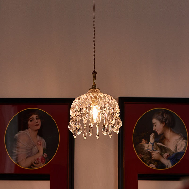 Brass and Crystal Single Pendant Light / Crystal chandelier