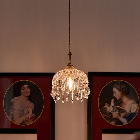 Brass and Crystal Single Pendant Light / Crystal chandelier