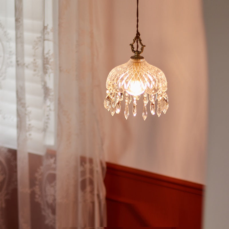 Brass and Crystal Single Pendant Light