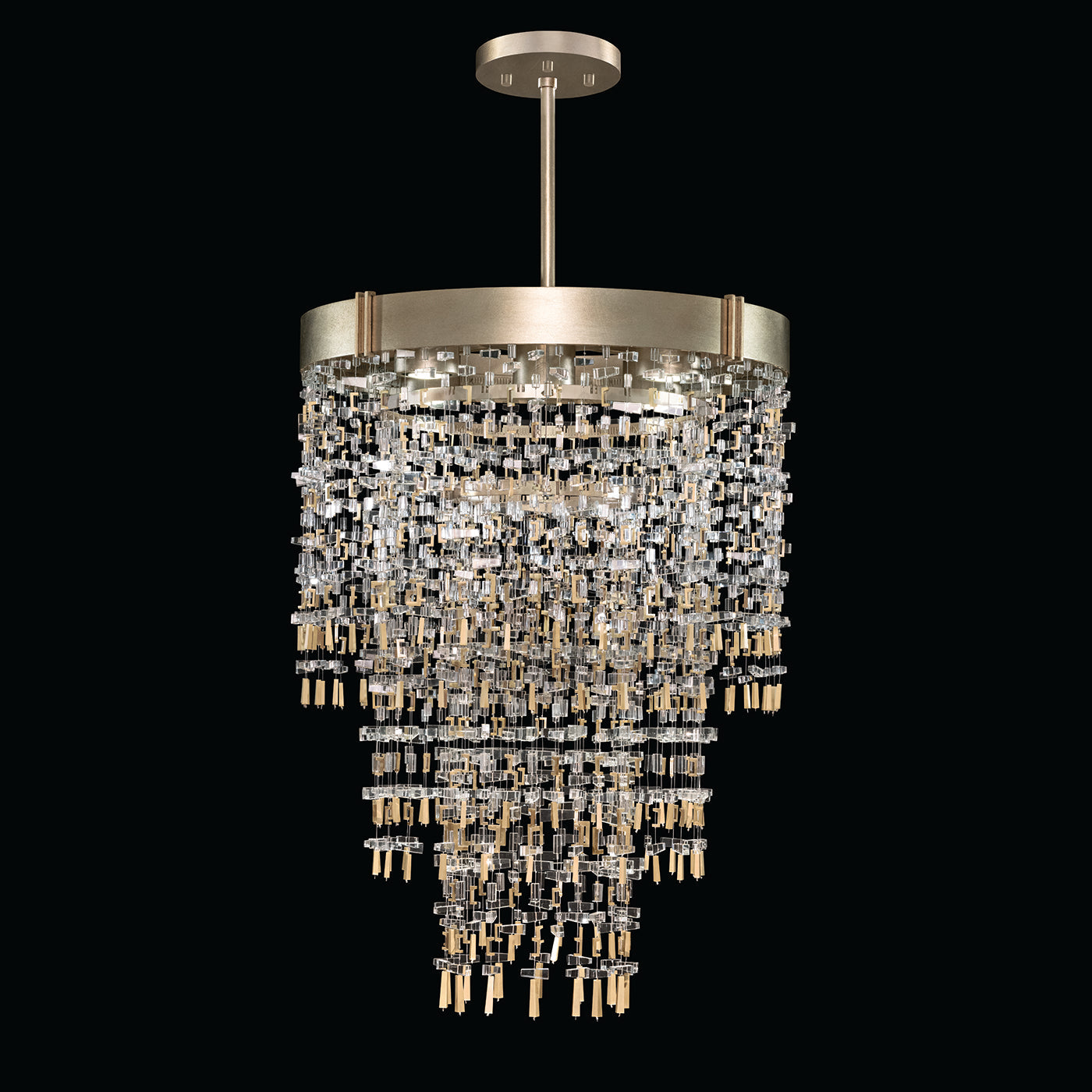 Crystal and Brass Round Pendant Light / Soft Gold Leaf