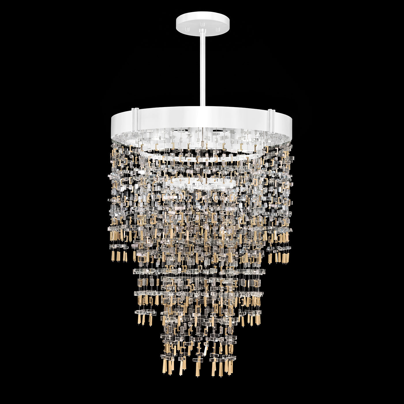 Crystal and Brass Round Pendant Light / White Gloss