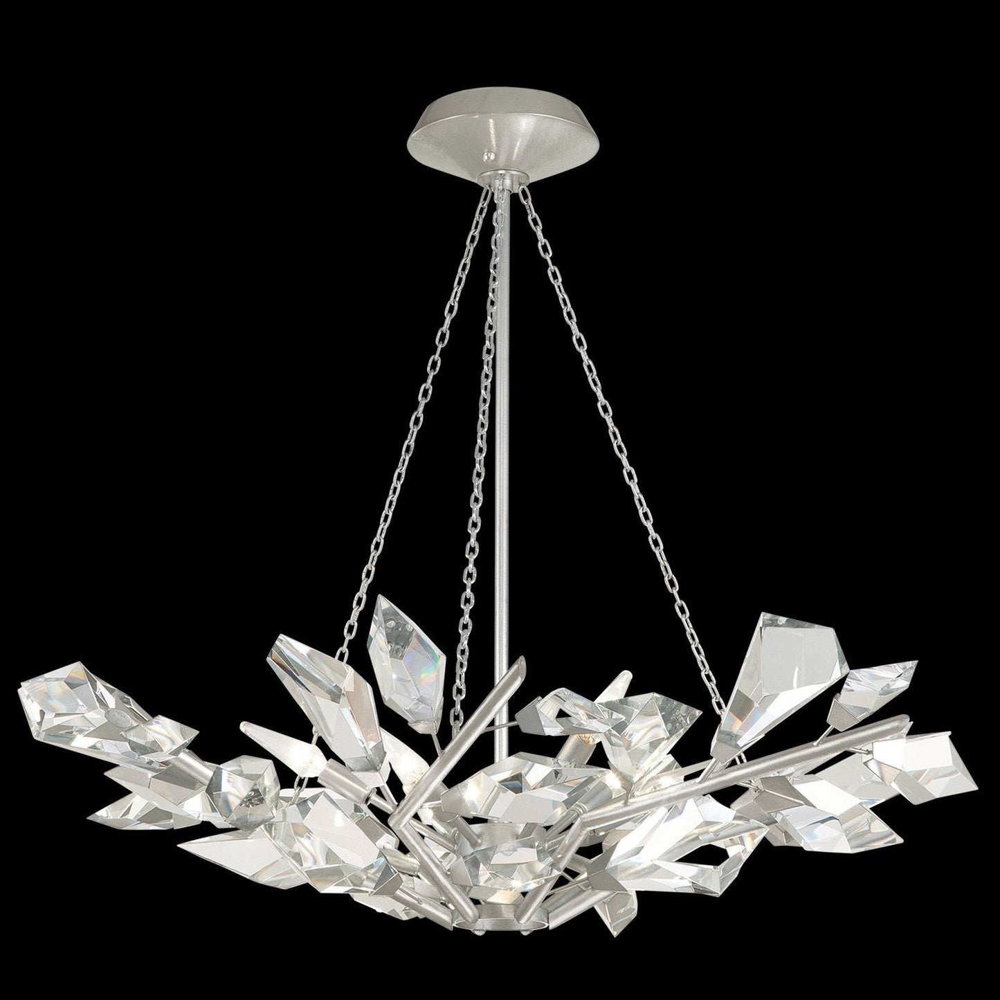 Crystal Leaf Branch Round Pendant Light / Silver