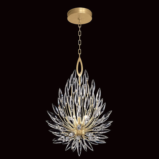 Crystal Lily Bud Round Pendant Light / Gold