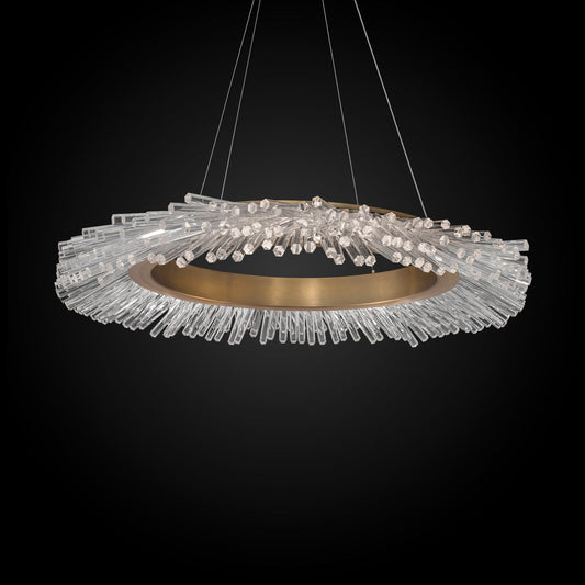 Crystal Ring LED Pendant Light / Aged Brass