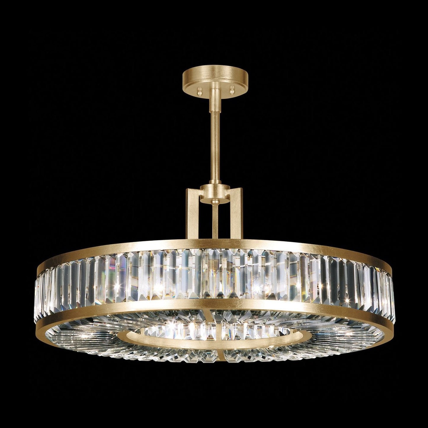 Faceted Crystal Panel Round Pendant / Gold