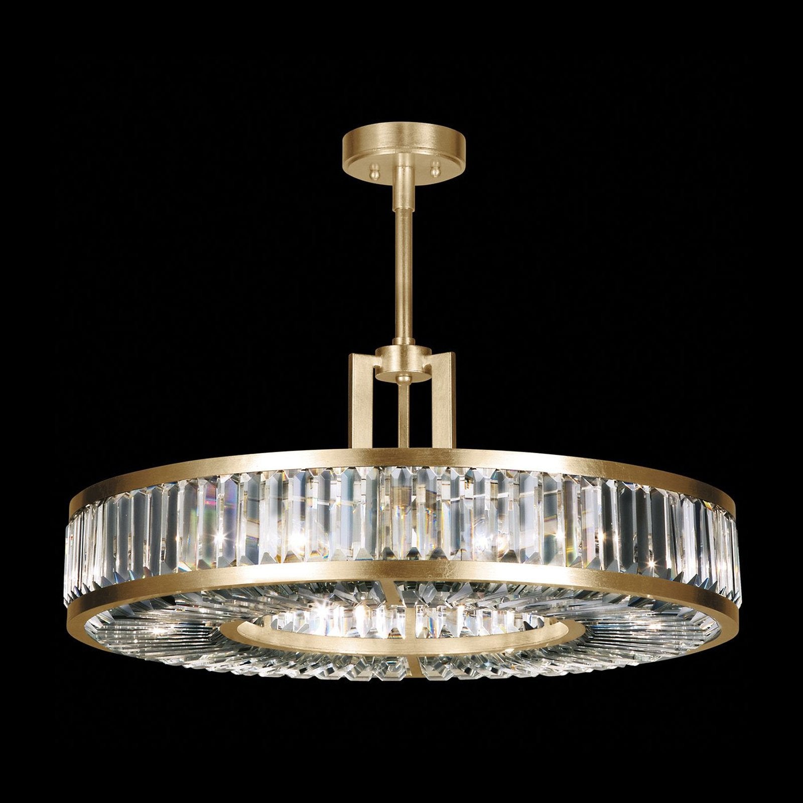 Faceted Crystal Panel Round Pendant / Gold