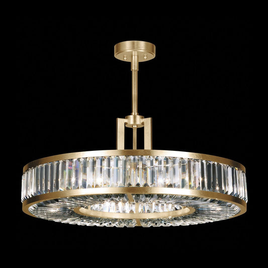Faceted Crystal Panel Round Pendant / Gold