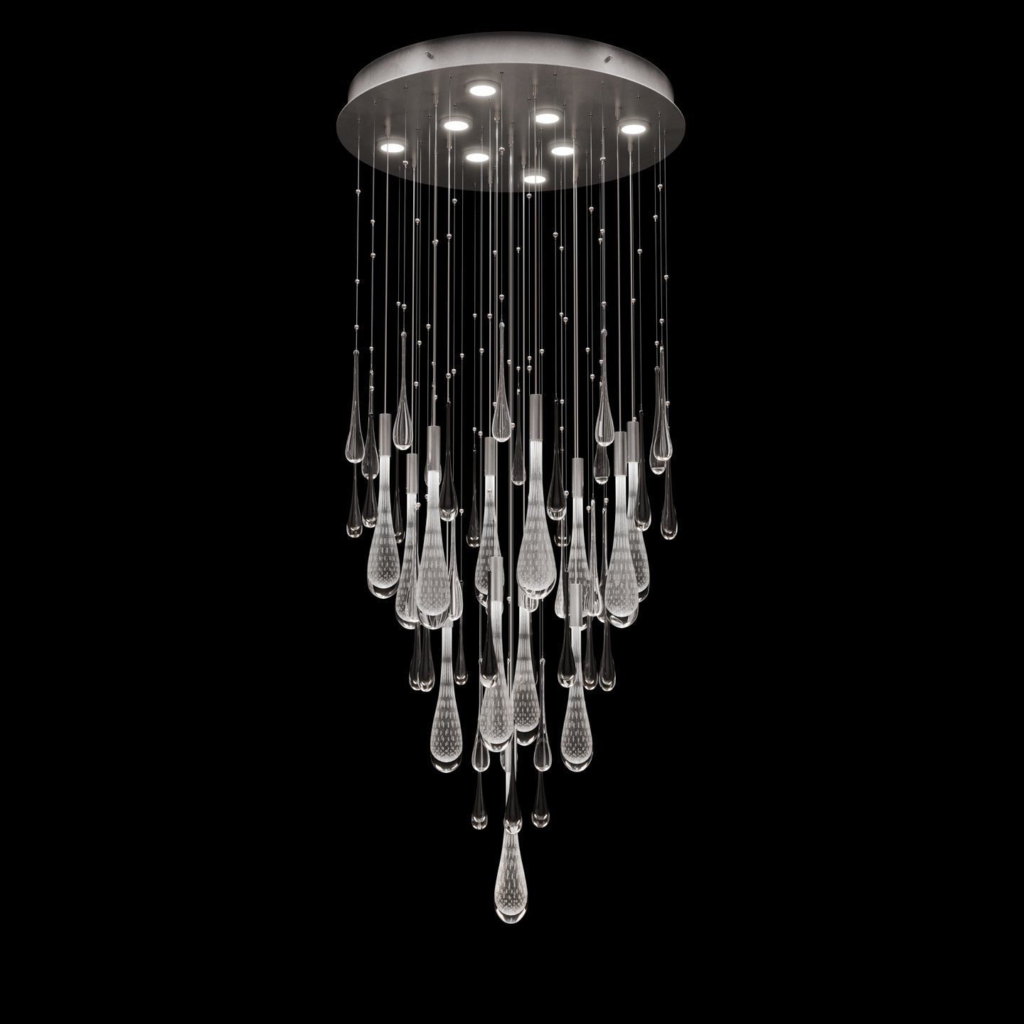 Illuminated Glass Raindrop LED Pendant / Ombre Silver/Silver Glass