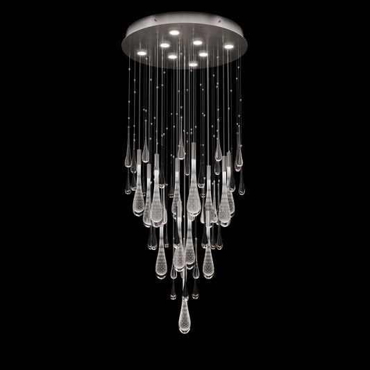 Illuminated Glass Raindrop LED Pendant / Ombre Silver/Silver Glass